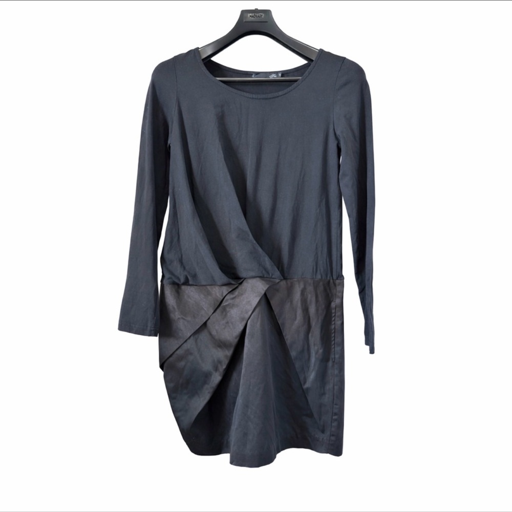 Josie Black Long Sleeve Dress Size S Twist Front Asymmetrical Stretch